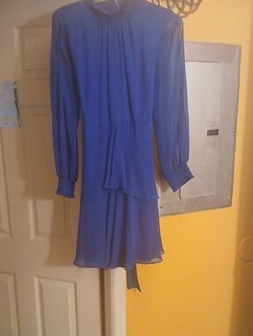 Elegant Blue Long-Sleeve Layered Dress